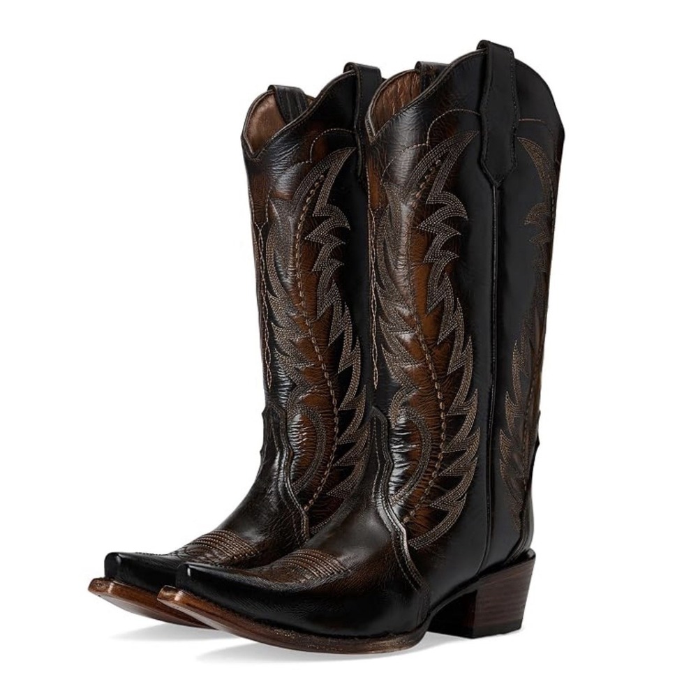 CIRCLE G by CORRAL Women 7  Brown Black Embroidered Triad Western Boots Snip Toe